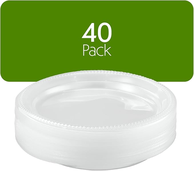 PLASTICPRO 40 Pack Clear Plastic Plates 9 Inch Durable Disposable Plastic Dinner Plates for Parties Events BBQ
