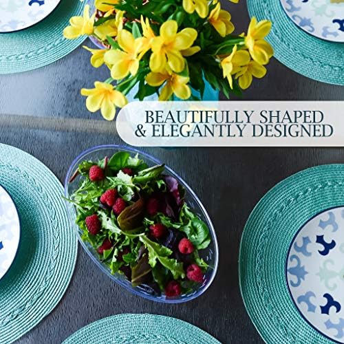 PLASTICPRO Disposable Oval Serving Bowls, Party Snack or Salad Bowl, 64-Ounce, Plastic Crystal Clear Pack of 8