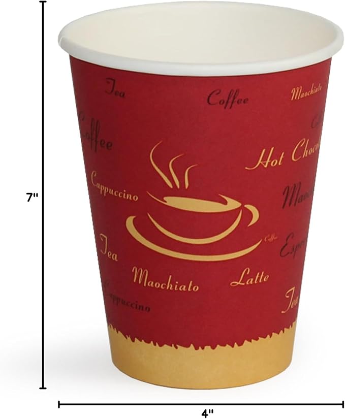 PAMI Disposable Coffee Cups, Single-Use Paper Cups, To-Go Hot Beverage Cups for Espresso Coffee Tea Hot Chocolate, Leak Resistant, Cafe & Home Use (1000, 12oz)