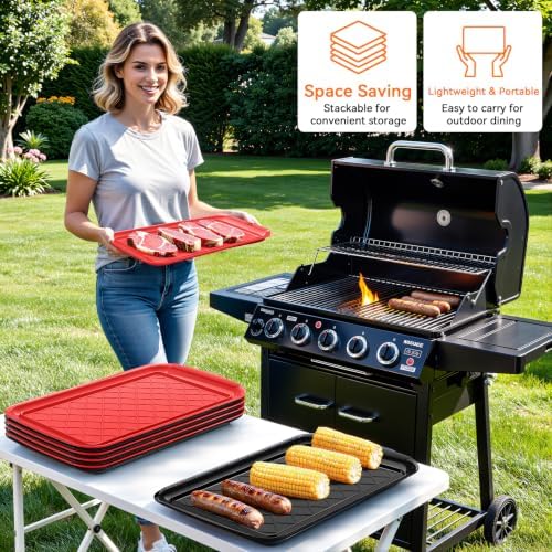 Grilling Prep & Serve Trays for Party Set of 4, Large BBQ Serving Platters