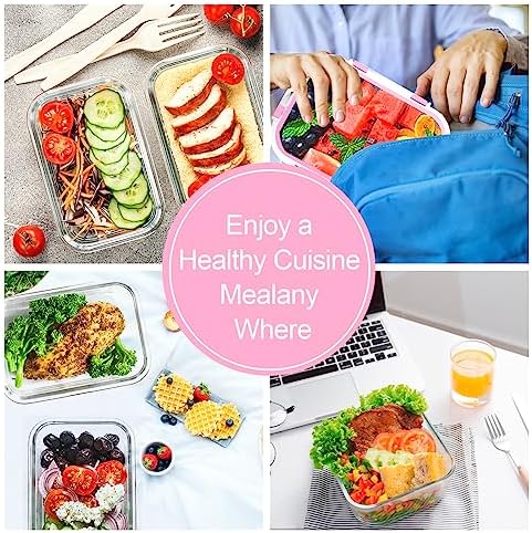 VERONES 10 PACK Glass Meal Prep Containers Set with Lids, Pink