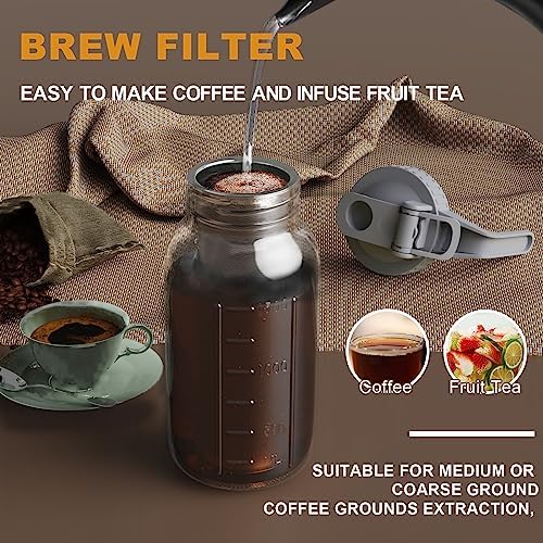 JunVpic Cold Brew Coffee Maker, 32 oz Glass Mason Jar Pitcher