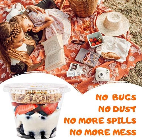Aatriet 9 oz Clear Plastic Parfait Cups with Insert & Flat Lids No Hole - (50 Sets) Yogurt Fruit Parfait Cups for Kids, for Dips and Veggies, Take Away Breakfast and Snacks. No Leaking
