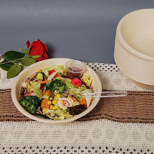 32oz Disposable Salad Bowls 150Pack, Big Paper Bowls, Large, Heavy-Duty, Eco-Friendly, Bulk Pack, Compostable Bowls, Biodegradable Made of Sugar Cane Fibers,Perfect For Salad