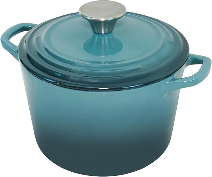 Dutch Oven Pot with Lid 1.8 qt Cast Iron Dutch Oven for Bread Baking Slateblue Enameled Cast Iron Rice Pot with Handels