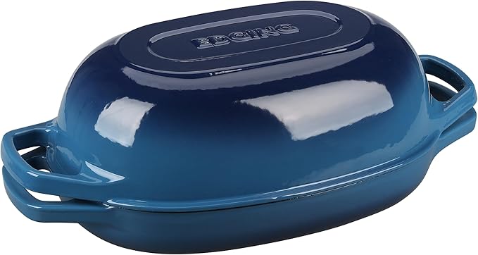 Enameled Cast Iron Oval Dutch Oven Pot with Lid, Dutch Oven for Sourdough Bread Baking, Bread Oven, Bread Dutch Oven, Oval Bread Pan, 5qt, Lake Blue
