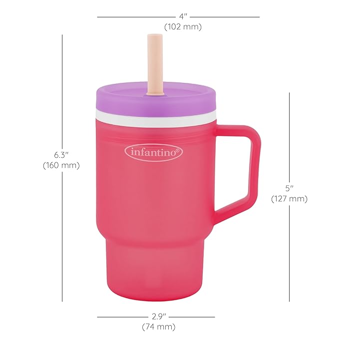 Infantino My 1st Tumbler, Durable Plastic Sippy Cup with Straw & Handle, Spill-Resistant, for On-The-Go, BPA-Free Transition Baby Cup, Hibiscus (Pack of 2)