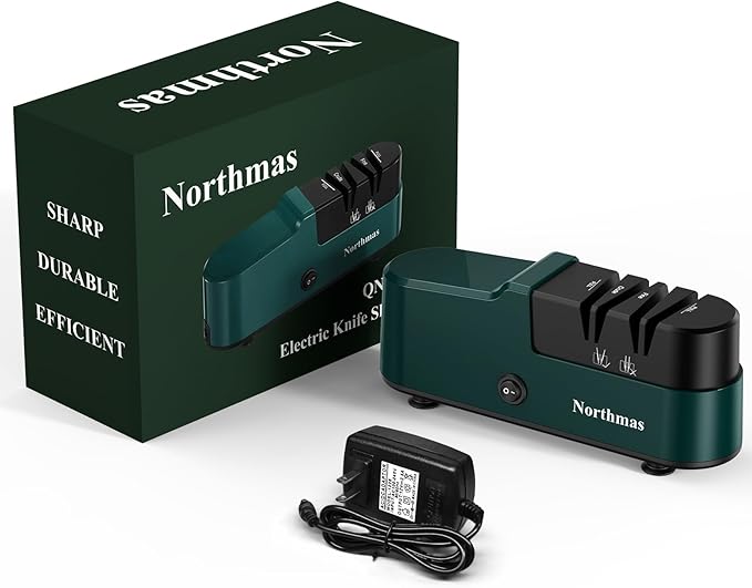 Knife Sharpener, Professional Electric Knife Sharpener for Home Use, 2 Stages for Quick Sharpening & Polishing, 100V-240V Global Voltage Design, Green