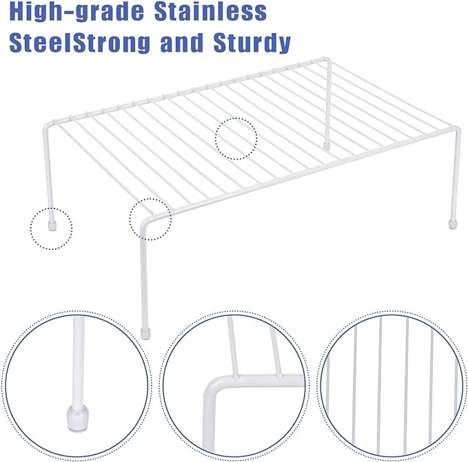 Large (16.1 x 10.2 Inch) Cabinet Storage Shelf Rack, Shelves,Kitchen Counter and Cabinet Shelf, Storage Rack Organizer for Kitchen, Fridge, Cabinet, Bathroom Cupboard (White, 4)