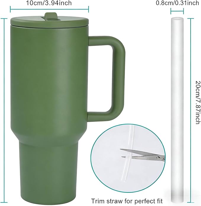 40 oz Insulated Tumbler with Handle,Flip Straw,Lid & Rubber Base Stainless Steel Water Bottle - Leak Proof Vacuum Insulated Mug BPA Free Reusable Travel Cup Gifts for Women/Men (dark green 40oz)
