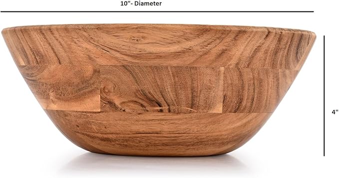 Samhita Acacia Wood Fruit Bowl for Fruits or Salads,Serving Dish Looks Absolute Beautiful With Your Kitchen (10" x 10" X 4")