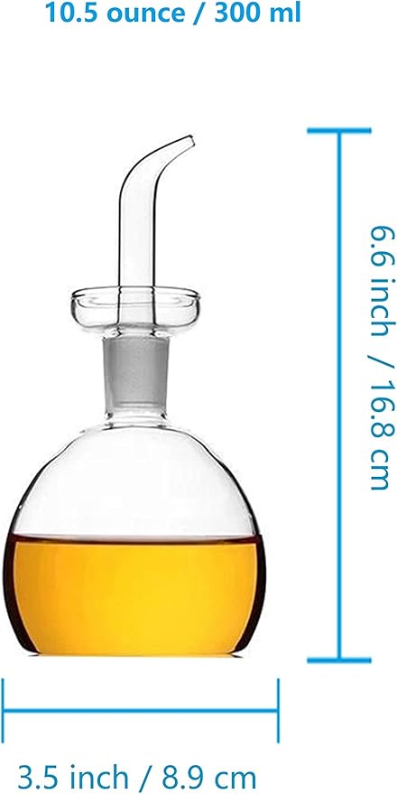 HAIZEEN 10 oz / 300 ml Clear Glass Olive Oil Dispenser Bottle - Oil & Vinegar Cruet with Pourers and NO Funnel Needed - Olive Oil Carafe Decanter for Kitchen and BBQ