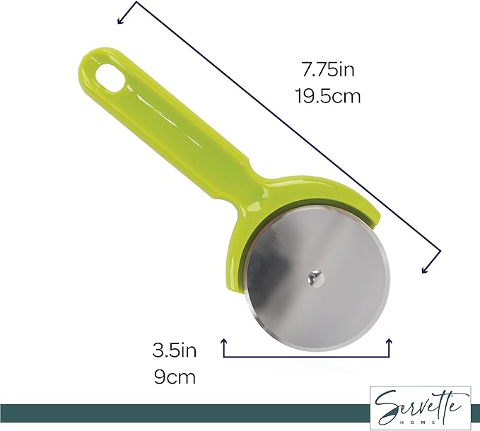 Stainless Steel Pizza Cutter - 7.75 inch Slicer for Pizzas, Pockets and More -Green Plastic Handle Pizza Cutter Wheel.