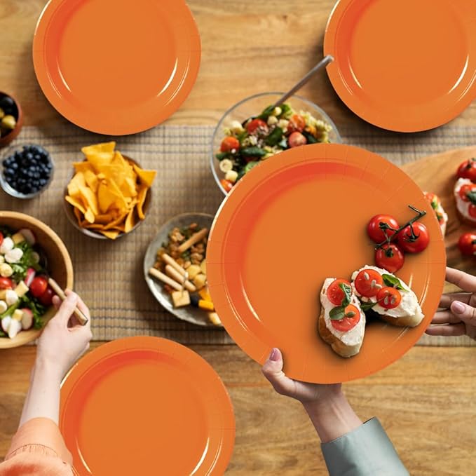 40Pcs Disposable Paper Plates Orange,Including 20pcs 9" and 20pcs 7" Plates,Strong and Sturdy Disposable Plates for Party, Dinner, Holiday, Picnic,Birthday Party, Dinner Table, Wedding