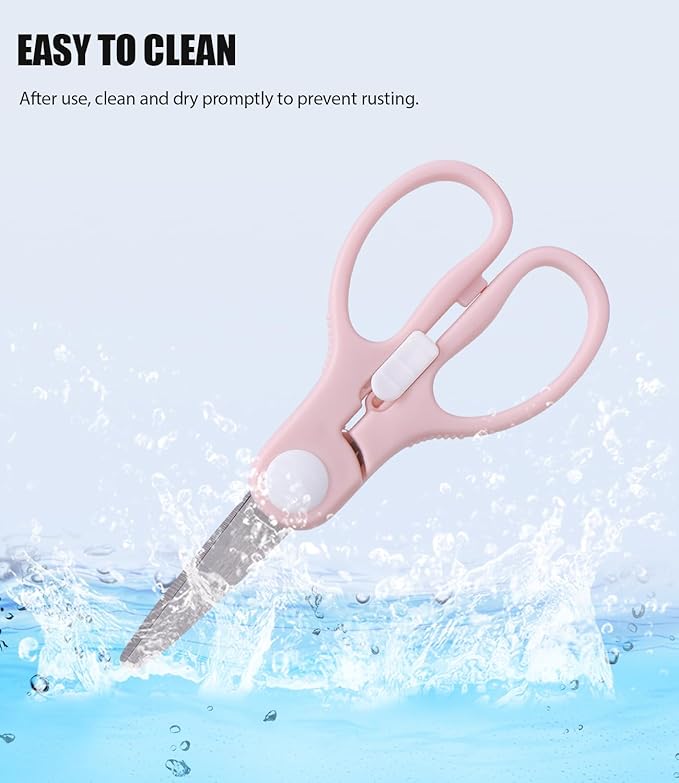 Baby Food Scissors Kicthen Shears -2-Pack Portable Healthy Cute Kids Scissors with Safety Lock and Storage Case - Ideal for Cutting Meat Chicken Vegetables and Fruits
