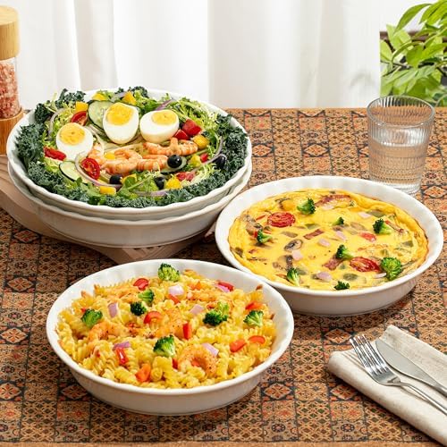 Brew To A Tea BTaT- Ceramic Pie Pan for Baking, 4 Pack, 10.5" & 9.5", Porcelain Ceramic Pie Plate for Salad, Pasta, Fruit and Tart, Freezer, Oven, Microwave and Dishwasher Safe