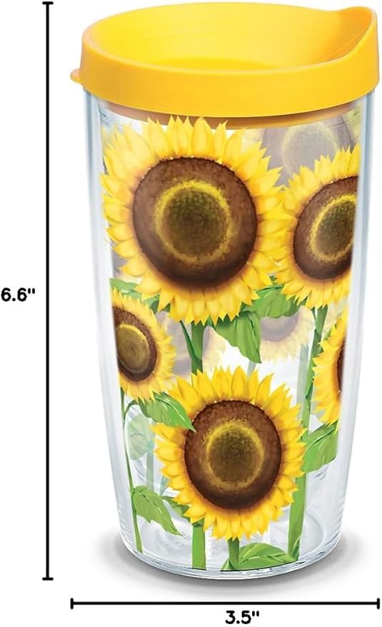 Tervis Plastic Sunflowers Tumbler with Wrap and Yellow Lid 16oz, Clear