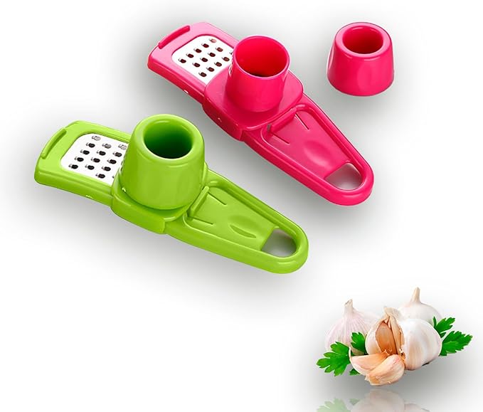 Landkitch-Garlic Grinder (2 Pack)-Hand Garlic Grinder-Small Hand Grinder for Garlic-Garlic Slicer-Garlic Mincer-2025 New Hand Press Garlic Chopper-Garlic Press Hand Specialty Tools (Green + Pink)