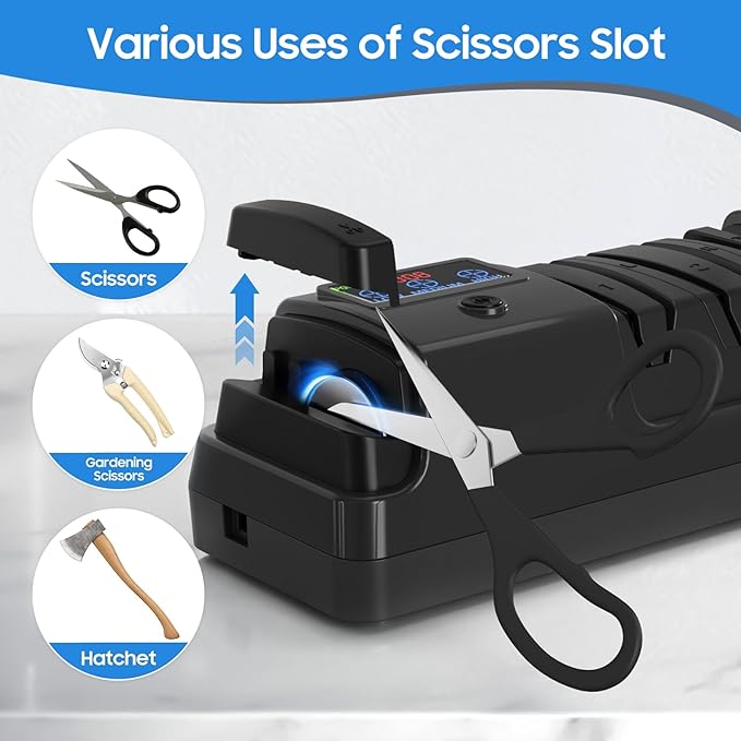 5-in-1 Electric Knife Sharpener for Kitchen Knives, with 100% Diamond Abrasives, 3 Adjustable Speeds, Quickly Sharpening for Straight/Serrated/Kitchen Knives, Scissors