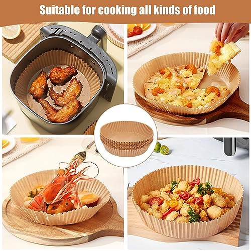 Air Fryer Liners Disposable, 100PCS Non-stick Disposable Airfryer Liners, 8 Inch Unbleached Parchment Paper, Round Airfryer Paper Liners for 5-8QT Air Fryer, Baking, Roasting Microwave