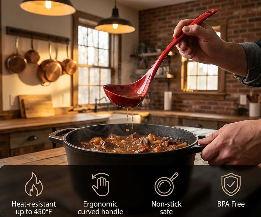 Reston Lloyd Melamine Soup Ladle Kitchen Utensil, Premium Quality Utensil with Heat Resistant Ergonomic Handle, Durable BPA-Free Plastic, 10.5 inch long, 6pc Set, White
