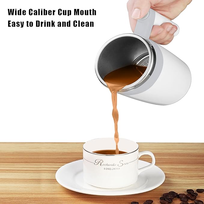 Self Stirring Mug,Rechargeable Auto Magnetic Coffee Mug with 2Pc Stir Bar,Waterproof Automatic Mixing Cup for Milk/Cocoa at Office/Kitchen/Travel 14oz Best Gift - White