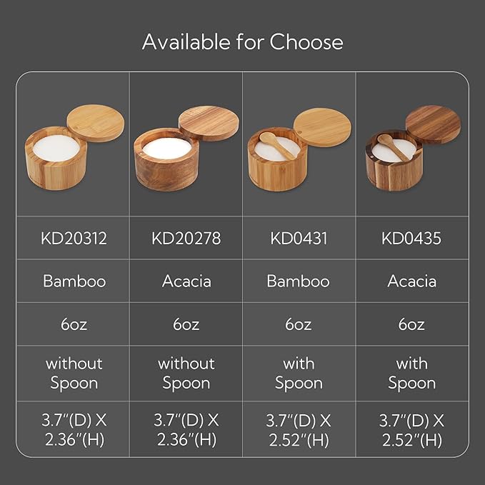 KITCHENDAO Bamboo Salt Cellar Bowl Box,Elegant Kitchen Container Holder with Swivel Magnetic Lid to Store Pepper Spice Bath or Favorite Seasonings, 6oz