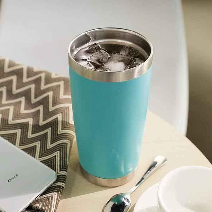 DOMICARE 20oz Stainless Steel Tumbler Bulk with Lid, Double Wall Vacuum Insulated Travel Mug, Powder Coated Coffee Cup, Light Blue, 8 Pack