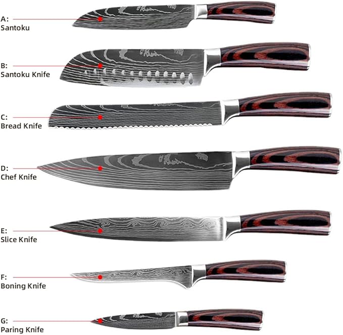 7PCS Kitchen Knife Set, Professional Japanese Chef Knives with High Carbon Stainless Steel Ultra, Sharp Aikido Knife Set for Cooking Meat, Fruits, Vegetables
