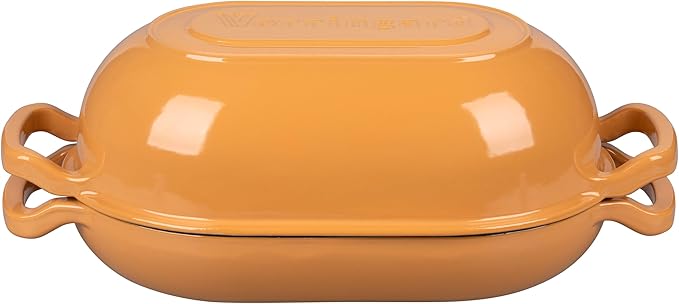 Enameled Cast Iron Sourdough Bread Oven, Dutch Oven, Loaf Cast Iron Bread Pan for Homemade Bread Baking, Meatloaf Pan with Lid, 5QT, Yellow