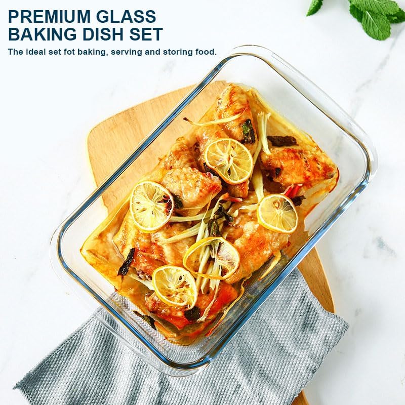 M MCIRCO 8 Piece Deep Glass Baking Dish with Lids, BPA free, Navy Blue