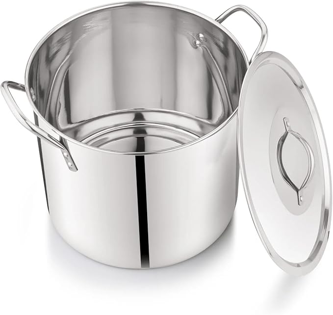8-Qt Stainless Steel Stock Pot with Metal Lid, Ultra Durable, Stay-Cool Handles, Hand Wash Only