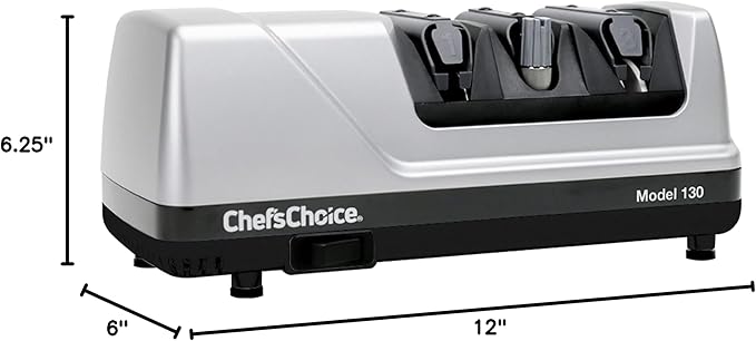 Chef’sChoice Professional Electric Knife Sharpeners Sharpening Station With 100-Percent Diamond Abrasives And Precision Angle Guides For 20-Degree Straight-Edge and Serrated Knives, 3-Stage, Silver