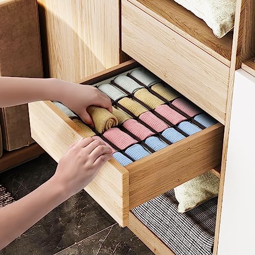 joyoldelf Sock Drawer Organizer Divider Underwear Organizer 24-cell Fabric Dresser Drawer Organizers Storage Boxes for Socks Lingerie, Handkerchiefs, Ties 4 Pack (Beige)