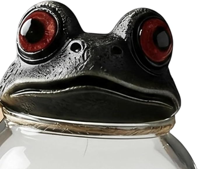 Witchy Frog Apothecary Spice Jars, Handcrafted Vintage Glass Storage Jars with Red-Eyed Frog Lids, Gothic Kitchen Herb Teas Food Storage Containers for Home Decor Fun Display (Separate jar)