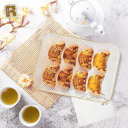3 Pack Plastic Serving Trays for Party - Gold Serving Tray 8 x 11 Inch - Heavy Duty Dessert Trays for Food - Rectangular Party Serving Trays for Entertaining - Clear Cookie Platters