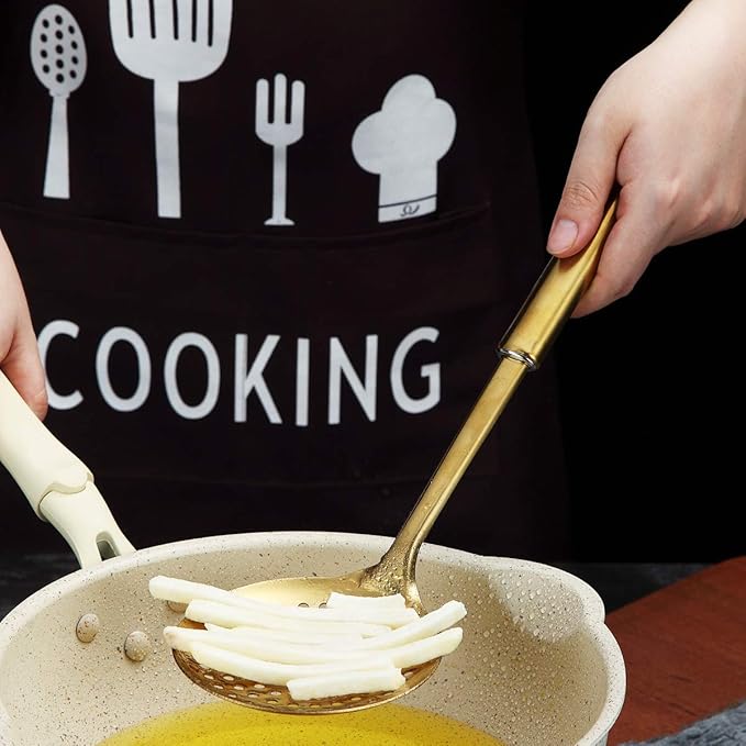 Berglander Skimmer, Stainless Steel Gold Strainer, Golden Cooking With Titanium Plating, Slotted Spoons, Kitchen For Cooking, Strainer Metal Skimmer Spoon (Gold)