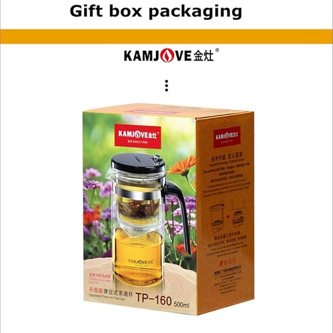 Kamjove Tea Pot Detachable Filter Glass Tea Pot 500ML,16.9OZ Borosilicate Heat Resistant Teapot