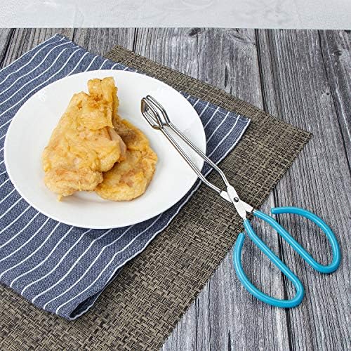 MSY BIGSUNNY Scissor Tongs Heavy Duty Cooking Tongs with Soft Handles (Stainless Steel, blue 10")