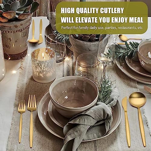 20 Piece Gold Silverware Set for 4, Terlulu Stainless Steel Flatware Set, Gold Cutlery Set Utensils Set, Tableware Include Forks Knives Spoons for Home Kitchen Restaurant Wedding, Satin Finish