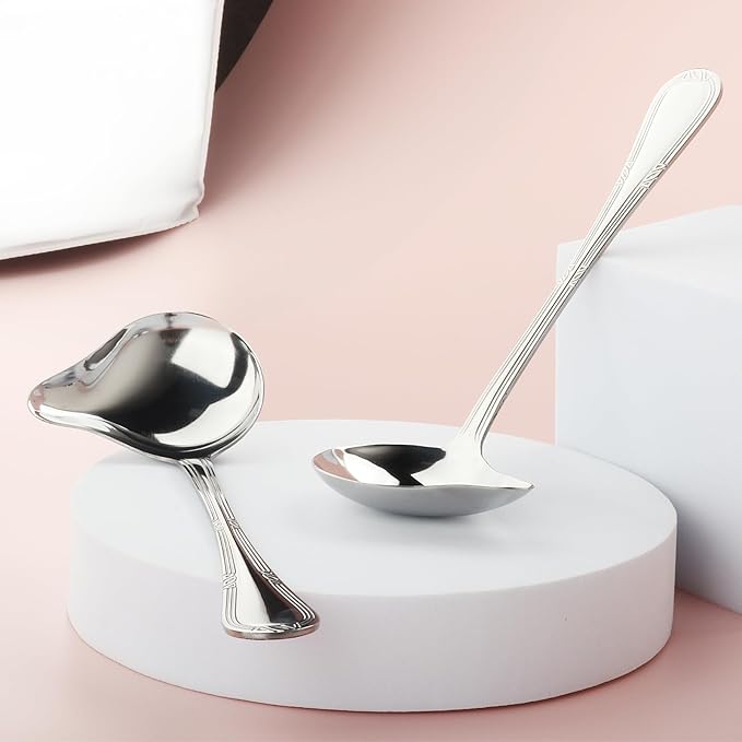 2 Pcs Gravy Spoon Ladle Small Ladle with Pouring Spout 18/10 Stainless Steel Sauce Drizzle Spoon for Spooning Gravies and Sauces, 7.8 Inches
