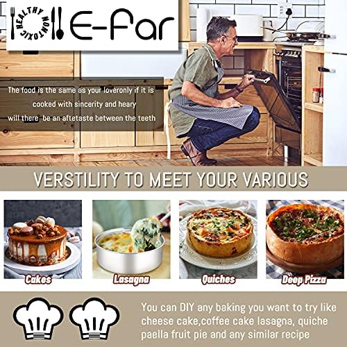 E-far Cake Pan Set of 3 (4/6/8 Inch), Stainless Steel Deep Cake Pans