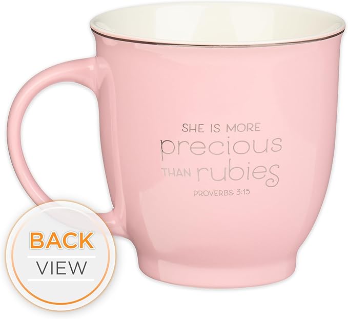 Christian Art Gifts Pink Floral Ceramic Coffee Mug – 14 oz. Lead and Cadmium-free Inspirational Scripture Coffee and Tea Mug for Mothers with Encouraging Words: I Love You Mom & Bible Verse: Prov.3:15