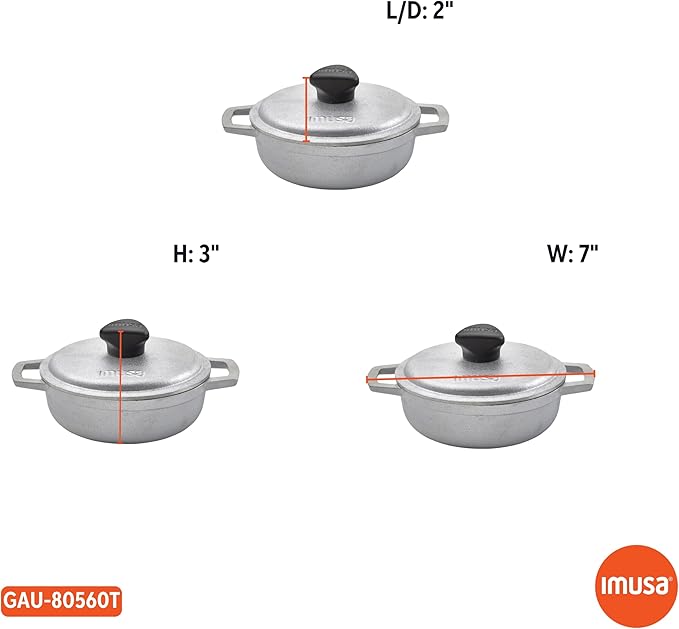 IMUSA 0.5Qt Mini Cast Aluminum Traditional Caldero Set with Lid,Silver