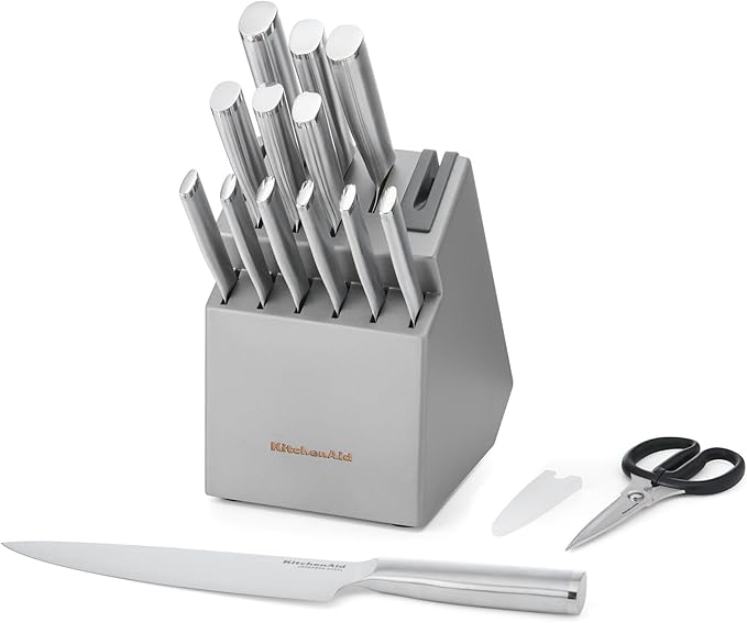 KitchenAid Gourmet Knife Block Set with Built-in Sharpener, 15-Piece, Stainless Steel