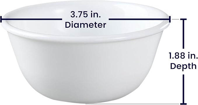 Corelle Vitrelle 6-oz Ramekin Bowls, Set of 6 Chip & Crack Resistant Bowls, Great For Dips, Condiments, Ice Cream, Small Side Dishes, Ceramic Dessert Bowls Set, Winter Frost White