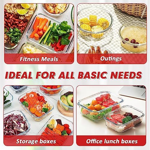 VERONES 12 Packs Glass Food Storage Containers Set with Lids, Red