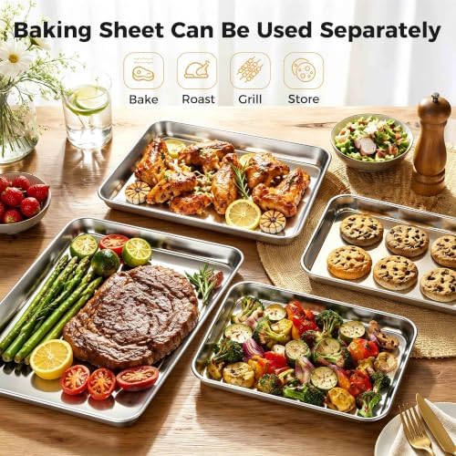 Onader Half Sheet Pan with Cooling Rack Set, 18x13 Inch Stainless Steel Large Baking Cookie Sheet, Metal Oven Baking Tray with Wire Rack, Nonstick, Includes 1 Pan + 1 Rack