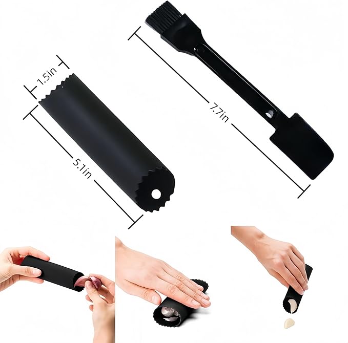 WUJIE Stainless Steel Garlic Press and Slicer - 2-in-1 Crusher and Mincer, Professional Kitchen Tool with Cleaning Brush for Garlic and Ginger