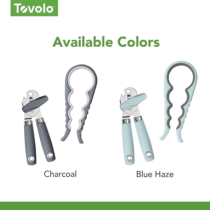 Tovolo Can and Jar Opener Set Manual Handheld Kitchen Tool with Comfort Grip Handles, Easy to Use Stainless Steel Jar and Smooth Edge Can Opener with Built In Bottle Cap Lifter, Charcoal Gray